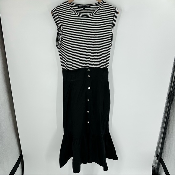 Veronica Beard Jeans Capri Linen Midi Dress Ruffle Black White Stripes Small - Picture 2 of 16